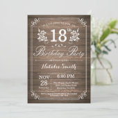 Rustic 18th Birthday Invitation Floral Kaart (Staand voorkant)
