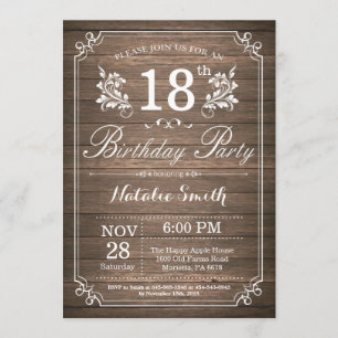 Rustic 18th Birthday Invitation Floral Kaart
