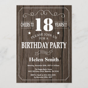 Rustic 18th Birthday Invitation Kaart