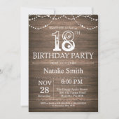 Rustic 18th Birthday Invitation String Lights Kaart (Voorkant)