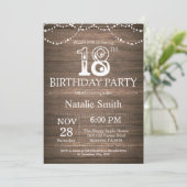 Rustic 18th Birthday Invitation String Lights Kaart (Staand voorkant)