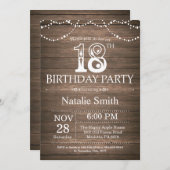 Rustic 18th Birthday Invitation String Lights Kaart (Voorkant / Achterkant)