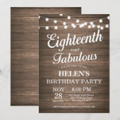 Rustic 18th Birthday Invitation Wood Fabulous Kaart (Voorkant / Achterkant)