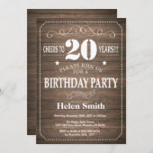 Rustic 20th Birthday Invitation Retro Kaart (Voorkant / Achterkant)