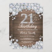 Rustic 21st Birthday Silver Diamond Kaart (Voorkant / Achterkant)