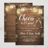 Rustic 25th Wedding Anniversay Uitnodigingslichten Kaart (Voorkant / Achterkant)