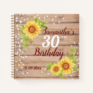 Rustic 30th Birthday Floral Sunflower Guest Book Notitieboek