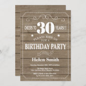Rustic 30th Birthday Invitation Kaart (Voorkant / Achterkant)