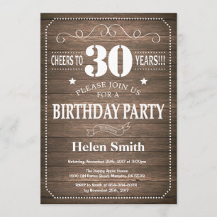 Rustic 30th Birthday Invitation  Kaart
