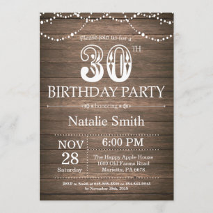 Rustic 30th Birthday Invitation String Lights Kaart