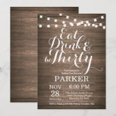 Rustic 30th Birthday Invitation Wood Kaart (Voorkant / Achterkant)