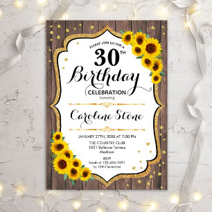 Rustic 30th Birthday - Sunflower Wood Kaart