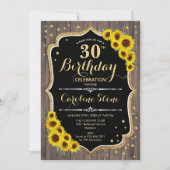 Rustic 30th Birthday - Sunflower Wood Uitnodiging (Voorkant)