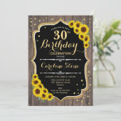 Rustic 30th Birthday - Sunflower Wood Uitnodiging (Staand voorkant)