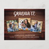 Rustic 3 Afstuderen fotohout Uitnodiging Briefkaart (Voorkant)