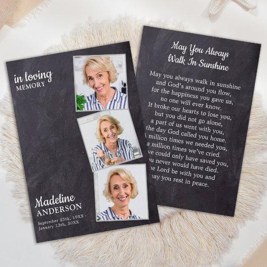 Rustic 3 Foto Memorial Funeral Prayer Kaart