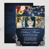 Rustic 3 Foto's Gemengde Florale bruiloft Kaart (Voorkant / Achterkant)