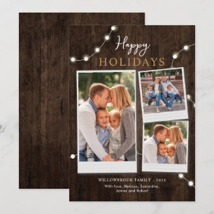 Rustic 3 Foto's Houten Uitzicht Kerstmis Feestdagenkaart
