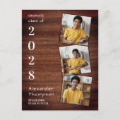 Rustic 3 Photo Collage County Wood Afstuderen Aankondigingskaart (Voorkant)