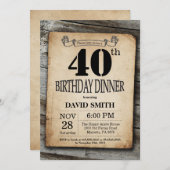 Rustic 40th Birthday Dinner Wood Kaart (Voorkant / Achterkant)
