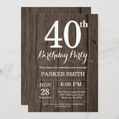 Rustic 40th Birthday Invitation Kaart (Voorkant / Achterkant)