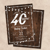 Rustic 40th Birthday met String Lights Party Kaart