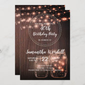 Rustic 40th Birthday String Lights Uitnodiging (Voorkant / Achterkant)