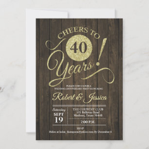 Rustic 40th Wedding Jubileum - Gold Wood Kaart