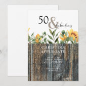 Rustic 50 & Fabulous Sunflower Birthday Kaart (Voorkant / Achterkant)