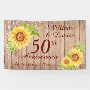 Rustic 50e Jubileum Floral Sunflower Party Spandoek