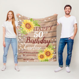 Rustic 50ste verjaardag Floral Sunflower Fleece Deken