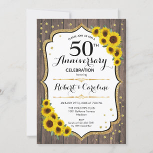 Rustic 50th Anniversary - Zonnebloemen Hout Goud Kaart
