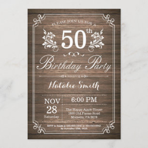 Rustic 50th Birthday Invitation Floral Kaart