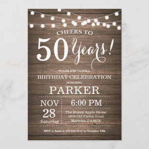 Rustic 50th Birthday Invitation Wood