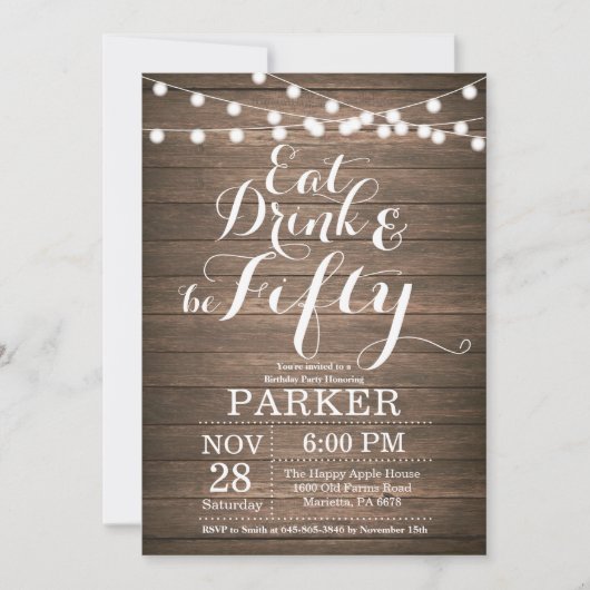 Rustic 50th Birthday Invitation Wood Kaart (Voorkant)