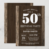 Rustic 50th Birthday Invitation  Wood Kaart (Voorkant / Achterkant)