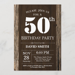 Rustic 50th Birthday Invitation  Wood Kaart