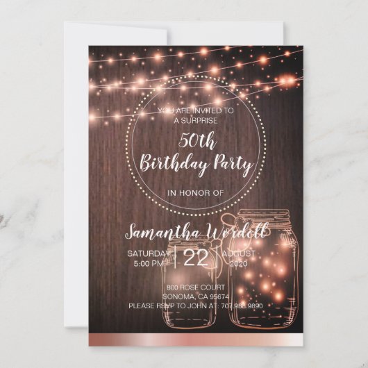 Rustic 50th Birthday String Lights Kaart (Voorkant)