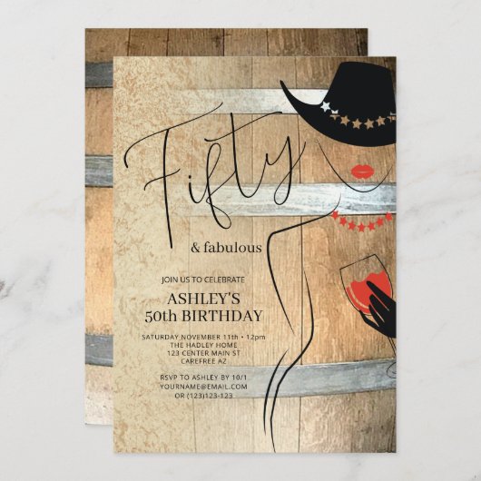 Rustic 50th Birthday Uitnodiging voor vrouwen (Voorkant / Achterkant)