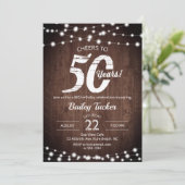 Rustic 50th Birthday Wood & String Lights Birthday Kaart (Staand voorkant)