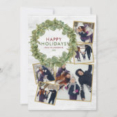 Rustic 5 Foto Collage Greenery Burgundy Kerstmis Feestdagenkaart (Voorkant)