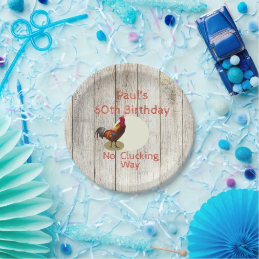 Rustic 60th Birthday Chicken Rooster Fun Custom Papieren Bordje (Feest)