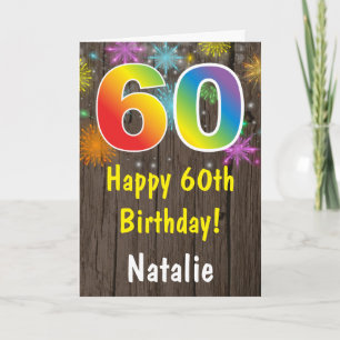 Rustic 60th Birthday Colorful Rainbow Fireworks Kaart