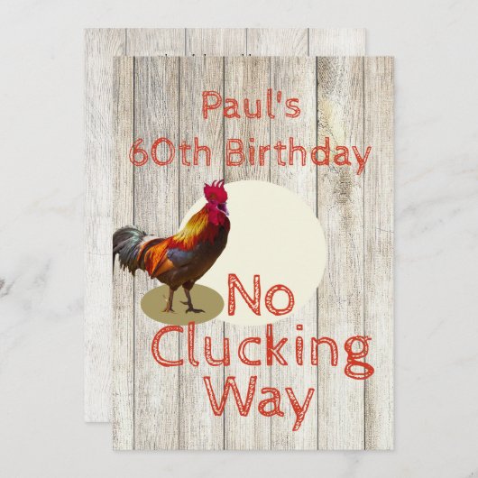 Rustic 60th Birthday Fun Chicken Invitation Kaart (Voorkant / Achterkant)