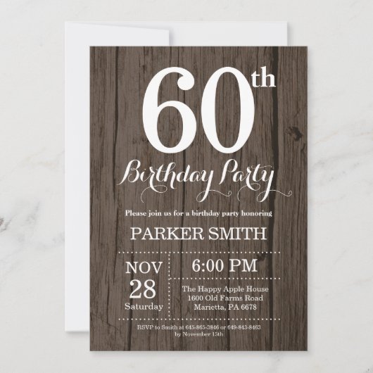 Rustic 60th Birthday Invitation (Devant)