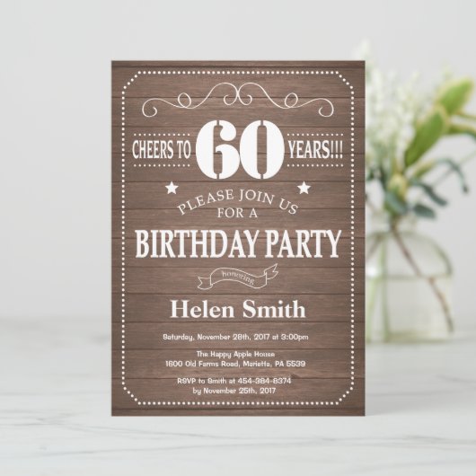 Rustic 60th Birthday Invitation (Debout devant)