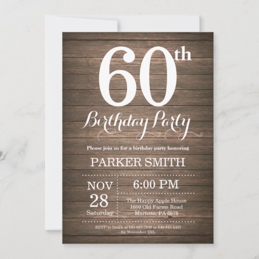 Rustic 60th Birthday Invitation (Devant)
