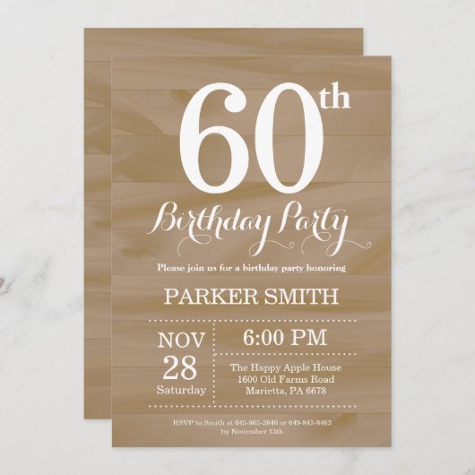 Rustic 60th Birthday Invitation (Devant / Derrière)