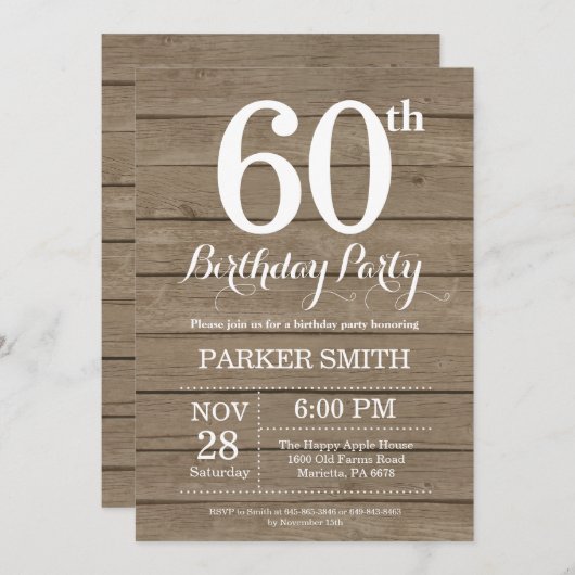 Rustic 60th Birthday Invitation (Devant / Derrière)