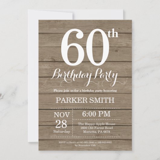 Rustic 60th Birthday Invitation Kaart (Voorkant)